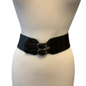 Double Buckle Leather Belt, Talbots. Black. 2” thick. Baddie, punk rockandroll